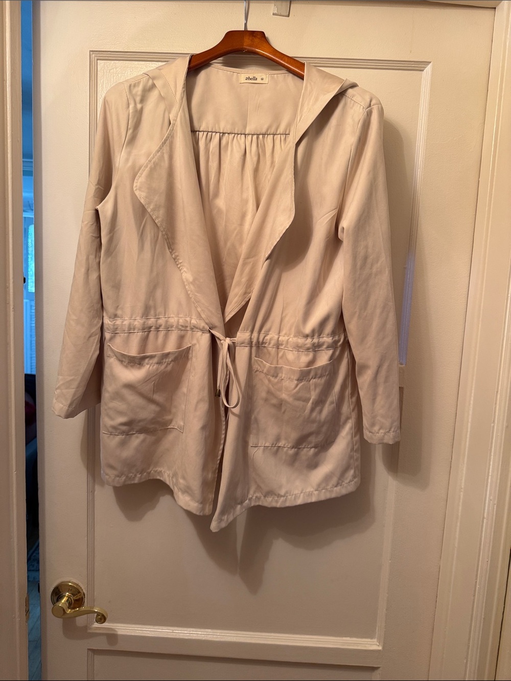 Light Taupe Hooded Drawstring Trench Coat - Unbranded